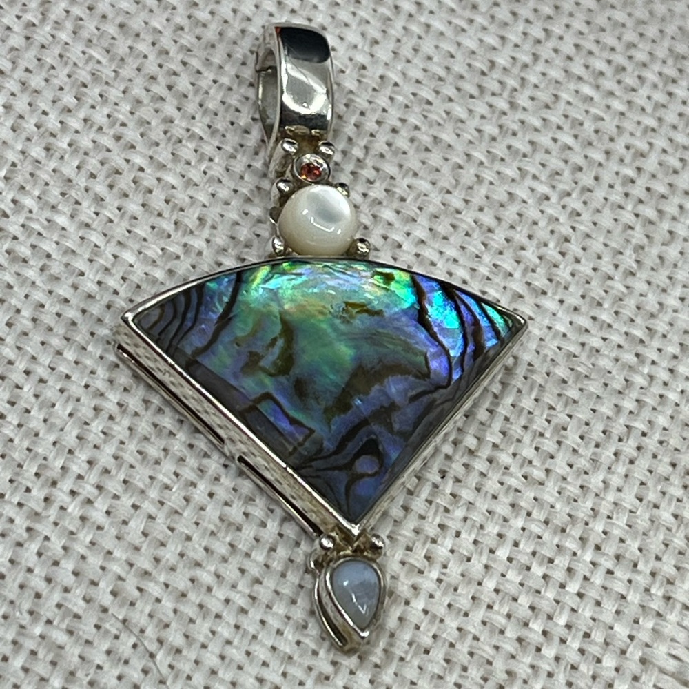 ✨ Abalone Shell & Gemstone Pendant – Sterling Silver Vintage Design - Picture 12 of 17